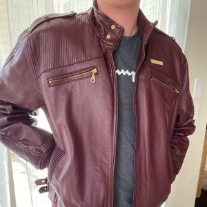 Live Mechanics Burgandy Biker Leather Jacket XXL - Y2K fashion